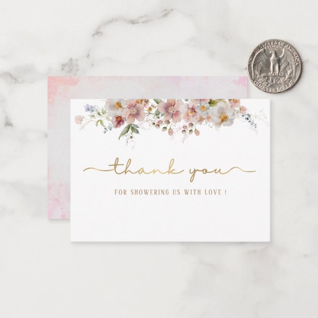 Elegant Watercolor Pink Floral  Baby shower thank  Card (Front/Back In Situ)