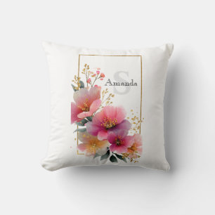 Elegant Watercolor Pink Floral Border with Gold Cushion