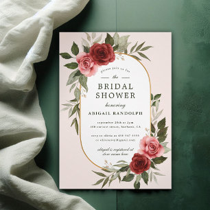 Elegant Watercolor Pink Floral Bridal Shower Invitation