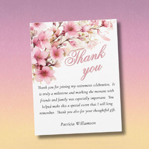 Elegant Watercolor Pink Floral Budget Retirement Thank You Card