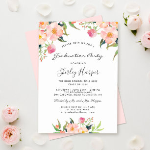 Elegant Watercolor Pink Floral Graduation Party Invitation