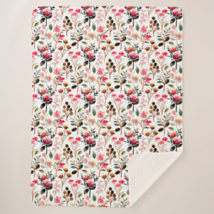 Elegant Watercolor Pink Floral Greenery Pattern Sherpa Blanket