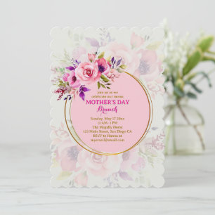 Elegant Watercolor Pink Floral Mother's Day Brunch Invitation