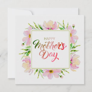 Elegant Watercolor Pink Floral Mother's Day   Card