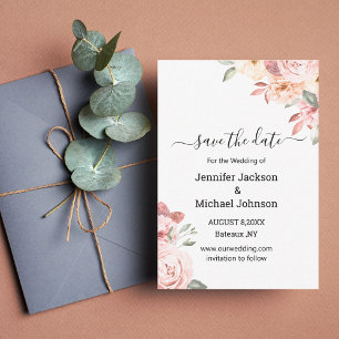 elegant watercolor pink floral save the date card