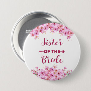 Elegant Watercolor Pink Floral Sister Of The Bride 7.5 Cm Round Badge