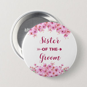 Elegant Watercolor Pink Floral Sister Of The Groom 7.5 Cm Round Badge