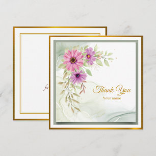 Elegant Watercolor Pink Floral Thank You Card