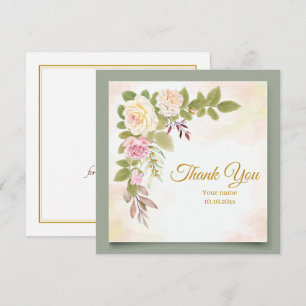 Elegant Watercolor Pink Floral Thank You Card