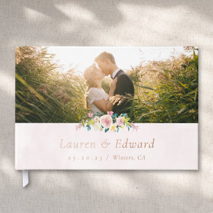 Elegant Watercolor Pink Floral Wedding Guest Book