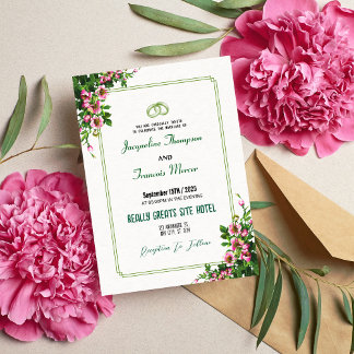 Elegant Watercolor Pink Floral Wedding Invitation