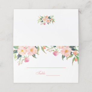 Elegant Watercolor Pink Floral Wedding Place Card