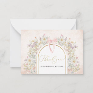 Elegant Watercolor Pink flowers Bow ribbon  Baby s Card