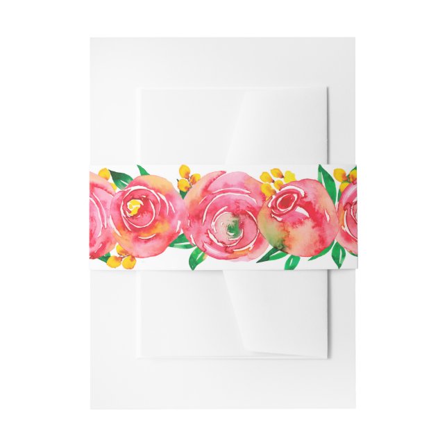 Elegant Watercolor Pink Flowers Invitation Belly B Band (Front Example)