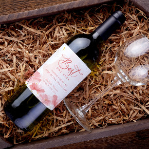 Elegant Watercolor Pink Flowers  Wine Label