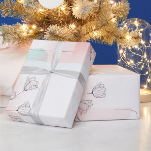 Elegant Watercolor Pink Flowers Wrapping Paper 