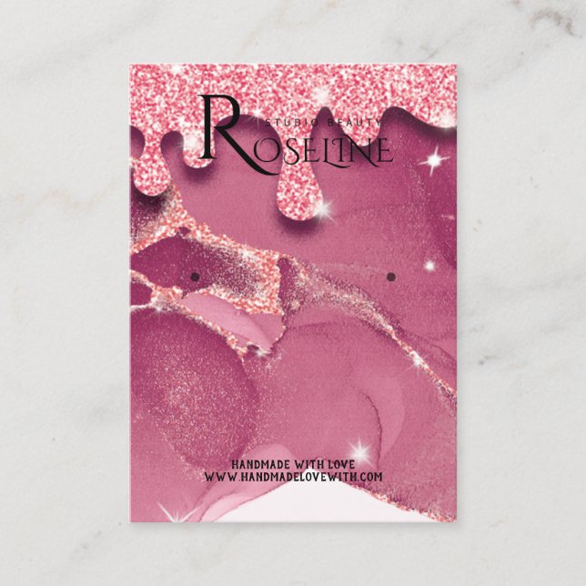 Elegant Watercolor pink glitter Earring Display Business Card (Front)