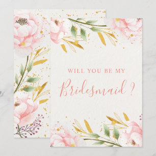 Elegant Watercolor Pink & Gold Bridesmaid Proposal Invitation