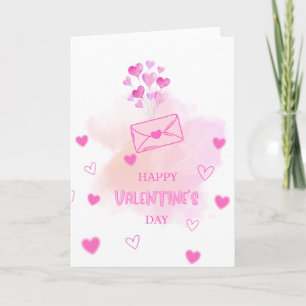 Elegant Watercolor Pink Hearts Valentine’s Day Gre Card