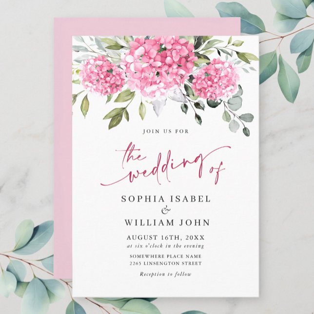 Elegant Watercolor Pink Hydrangea Floral Wedding Invitation (Creator Uploaded)