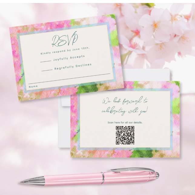 Elegant Watercolor Pink Hydrangea Garden Wedding  RSVP Card (Creator Uploaded)