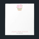 Elegant Watercolor Pink Hydrangea Lady's Notepad<br><div class="desc">A notepad design in pretty pink and white and featuring my original hydrangea in rattan basket illustration,  originally handpainted in watercolor before being scanned into digital form. Please note that if you don't need / want the text at the bottom,  you can simply delete this.</div>