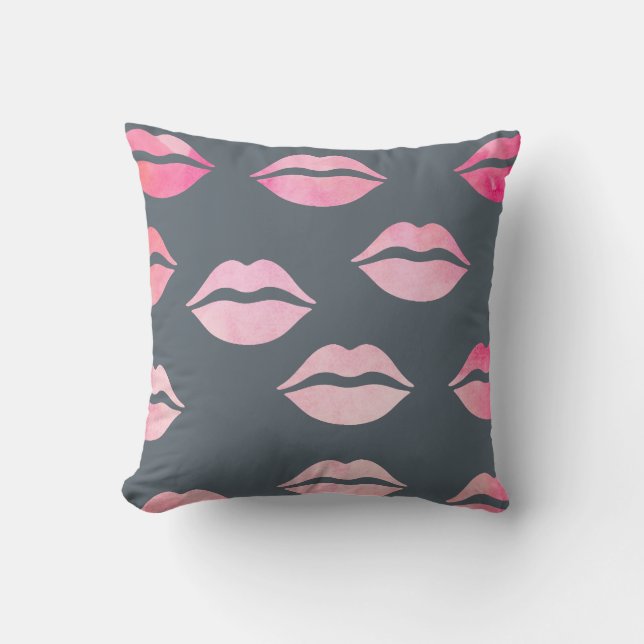 elegant watercolor pink lips pattern cushion (Front)