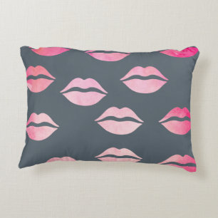 elegant watercolor pink lips pattern decorative cushion