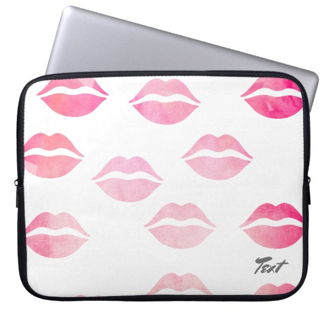 elegant watercolor pink lips pattern laptop sleeve (Front)