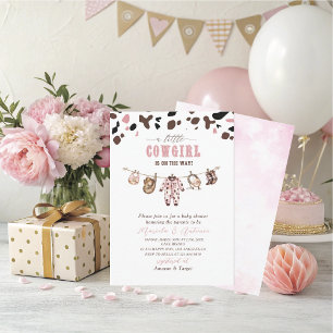Elegant  Watercolor Pink Little Cowgirl Baby Showe Invitation