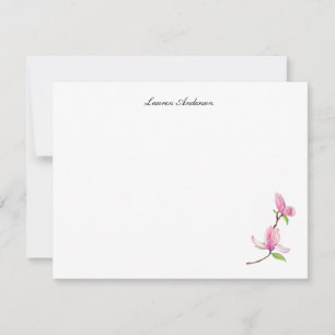 Elegant watercolor Pink Magnolia flower flat Card