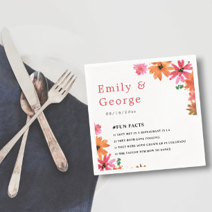 Elegant Watercolor Pink Orange Fall Floral Wedding Napkin