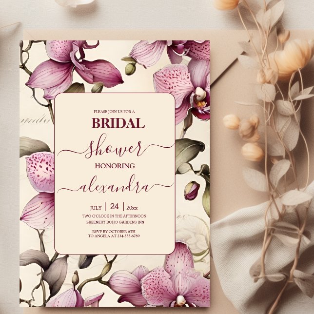 Elegant Watercolor Pink Orchid Bridal Invitation (Creator Uploaded)