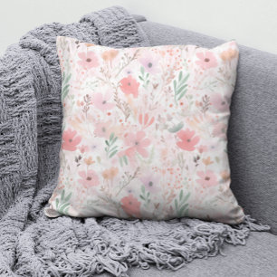 Elegant Watercolor Pink Pastel Floral Pattern Cushion
