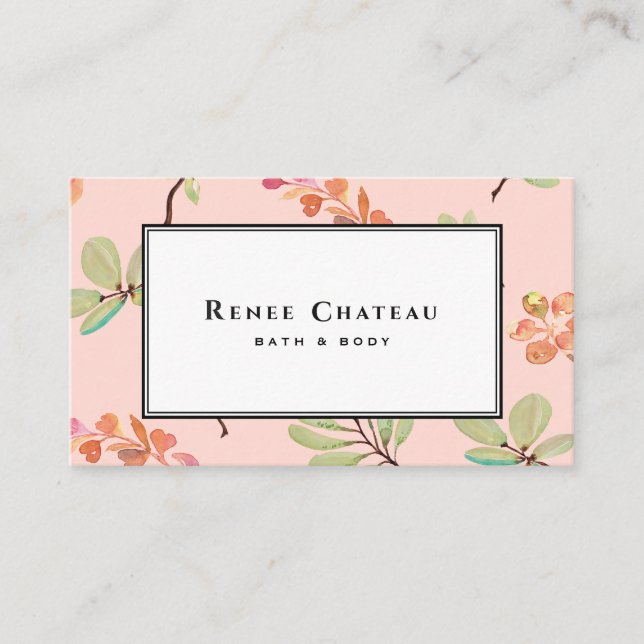 Elegant Watercolor Pink Peach Professional Business Card (Front)
