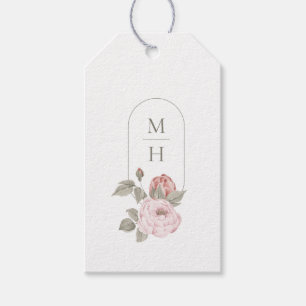Elegant Watercolor Pink Peony Floral Monogram Gift Tags