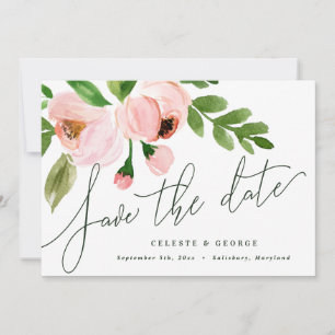 elegant watercolor pink peony save the date