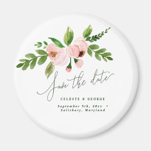 elegant watercolor pink peony save the date magnet