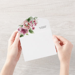 Elegant Watercolor Pink Rose Bouquet Wedding All In One Invitation