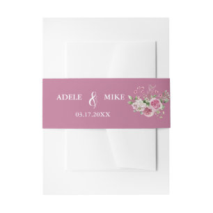 Elegant Watercolor Pink Rose Bouquet Wedding Invitation Belly Band