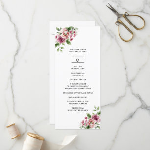 Elegant Watercolor Pink Rose Bouquet Wedding Programme
