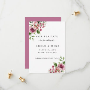 Elegant Watercolor Pink Rose Bouquet Wedding Save The Date