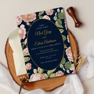 Elegant Watercolor Pink Rose Wedding Invitation