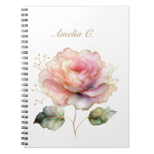Elegant Watercolor Pink Rose White Notebook
