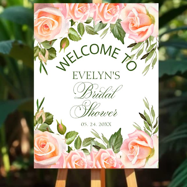 Elegant Watercolor Pink Roses Bridal Sower Welcome Poster (Creator Uploaded)