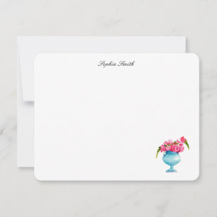 Elegant watercolor Pink Roses Floral Flat Thank You Card