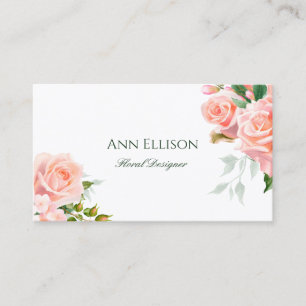 Elegant Watercolor Pink Roses Floral Florist Business Card