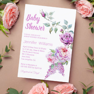 elegant watercolor pink roses girl baby shower invitation