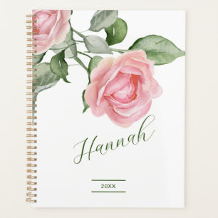 Elegant Watercolor Pink Roses Name Planner