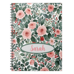 Elegant Watercolor Pink Roses Notebook